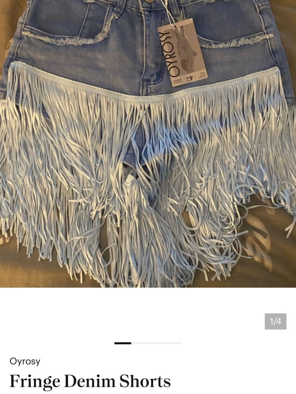 Oyrosy Light Blue Fringe Denim Shorts